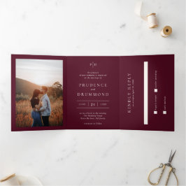 Deep Burgundy Elegant Classic Wedding Dreifach Gefaltete Einladung