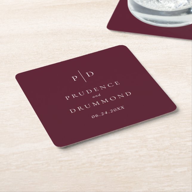 Deep Burgundy Elegant Classic Wedding Rechteckiger Pappuntersetzer (angewinkelt)