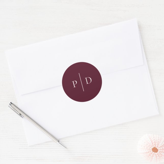 Deep Burgundy Elegant Classic Wedding Runder Aufkleber (Umschlag)