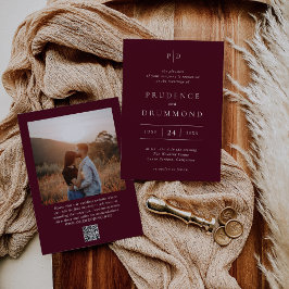 Deep Burgundy Elegant QR Code Classic Wedding Einladung