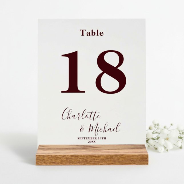 Deep Burgundy Elegant Wedding Table Number Acrylschild (Von Creator hochgeladen)