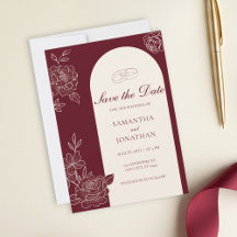 Deep Burgundy Floral Arch Wedding Save the Date