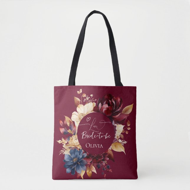 Deep Burgundy Floral Wedding Tasche (Vorderseite)