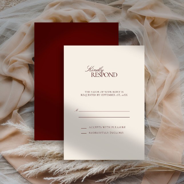 Deep Burgundy Formal Estate Modern Classic Wedding RSVP Karte (deep burgundy wedding rsvp quiet luxury old money double frame formal modern classic estate)