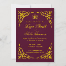 Deep Burgundy Islamic Wedding Invitation Einladung