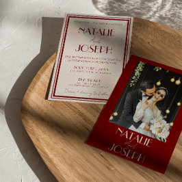 Deep Burgundy Ivory Old Money Retro Photo Wedding Einladung