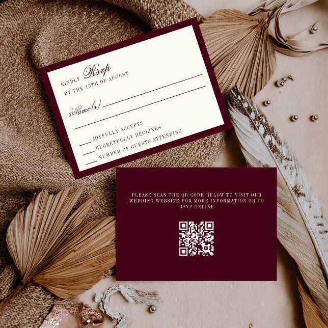 Deep Burgundy Ivory QR Code Wedding RSVP Card (Von Creator hochgeladen)