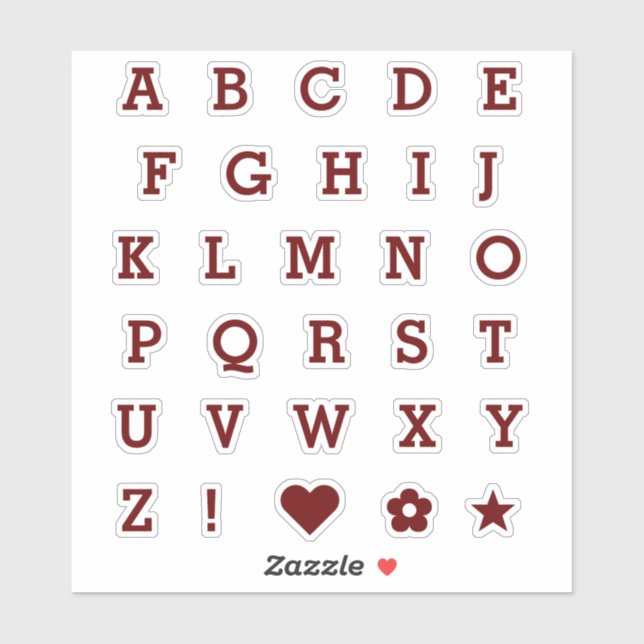 Deep Burgundy Letters | Monogram Alphabet Stickers Aufkleber (Blatt)