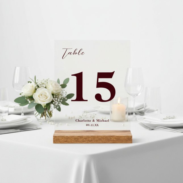 Deep Burgundy Minimalist Wedding Table Number (Créateur téléchargé)