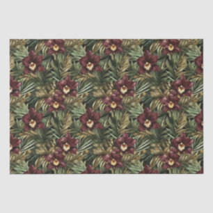 Deep Burgundy Red Orchids Jungle Birthday Seidenpapier
