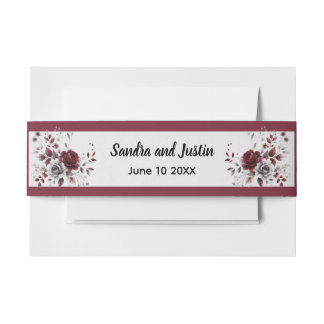 Deep Burgundy Silver Grau Aquarellfarben Blüte Cus Einladungsbanderole