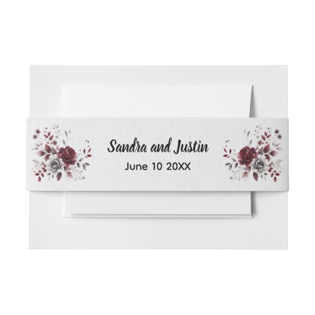 Deep Burgundy Silver Grau Aquarellfarben Blüte Cus Einladungsbanderole (Vorderseite Beispiel)