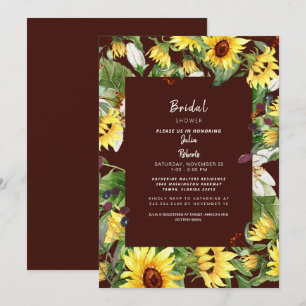 Deep Burgundy Sonnenblumen Brautparty Einladung