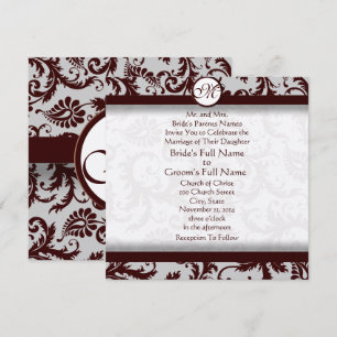 Deep Chocolate Brown Damask Einladung