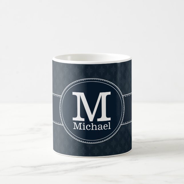 Deep Classic Navy Blue Muster Custom Monogram Kaffeetasse (Mittel)