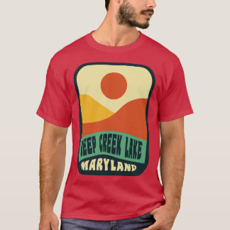 Deep Creek Lake Maryland Retro Sunset Abzeichen T-Shirt