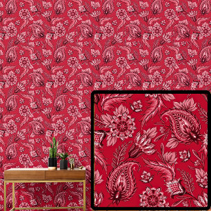 Deep Dark Red Floral Paisley Elegant Tapete