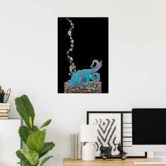 "Deep Descent" Oktopus Kunsthandwerk Print Poster
