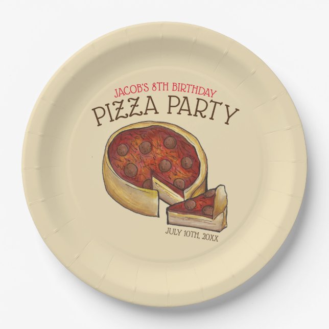 Deep Dish Pepperoni Pizza Pie Birthday Party Pappteller (Vorderseite)
