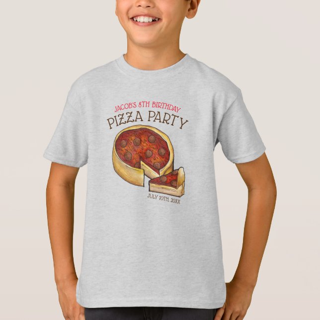 Deep Dish Pepperoni Pizza Pie Birthday Party T-Shirt (Vorderseite)