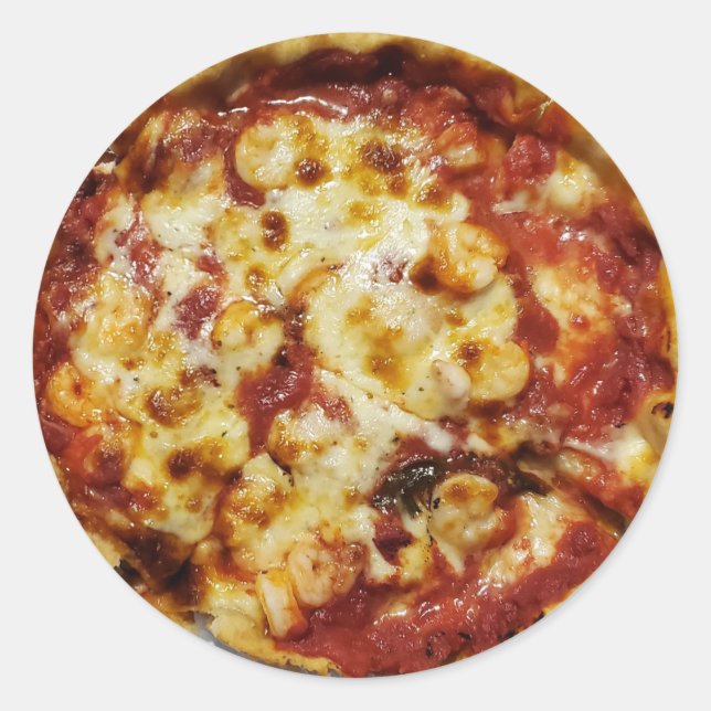 Deep Dish Shrimp und Käse Pizza Runder Aufkleber (Vorderseite)