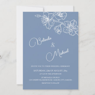 Deep Dusty Blue White Floral | Photo Wedding Einladung