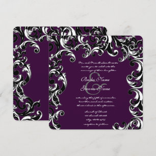 Deep EggPlant & Black Elegante Einladung zur Hochz