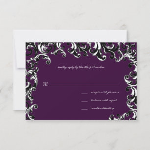 Deep EggPlant Square Swirl Wedding RSVP Karte