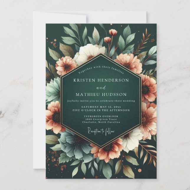Deep Emerald Floral Opulent Wedding Einladung (Vorderseite)
