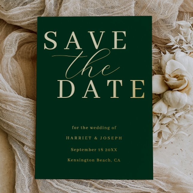 Deep Emerald & Gold Foil Wedding Save The Date Folieneinladung (Von Creator hochgeladen)