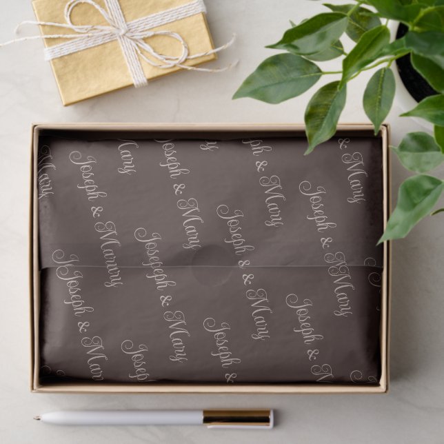 Deep Espresso Brown & Soft Latte Script Wedding ☕ Seidenpapier (Geschenk)