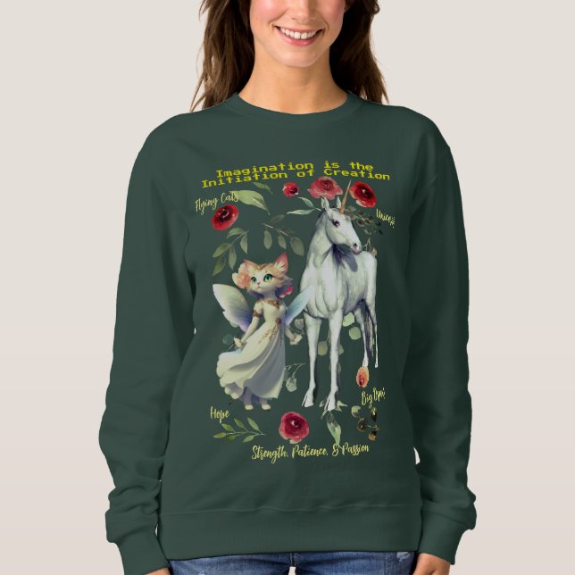 (Deep Forest) Trendy Unicorn Cats Fun Sweatshirt (Vorderseite)