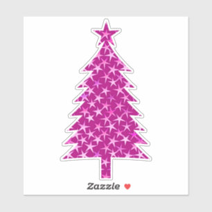 Deep Fuchsia Pink Weihnachtsbaum mit Sternen Aufkleber