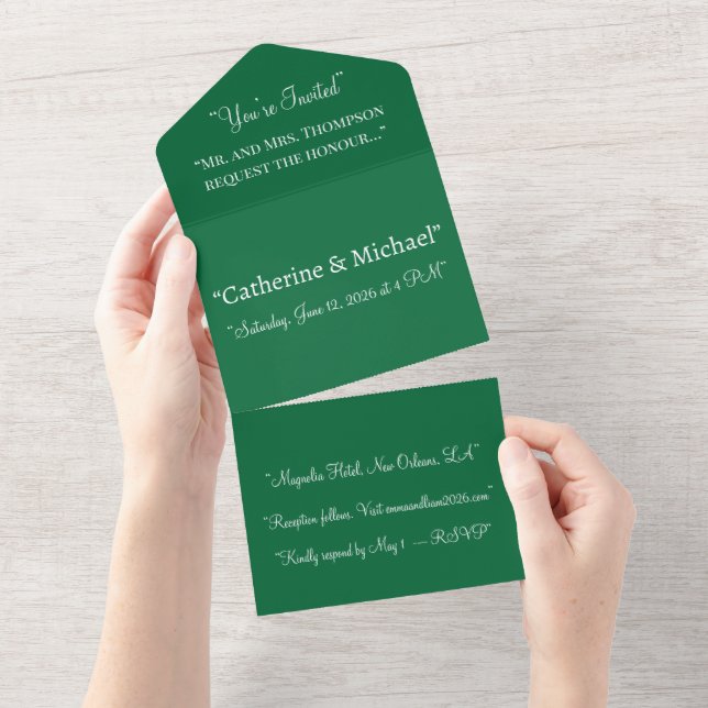 Deep Green All In One Wedding Invitation – Modern (Déchirure)