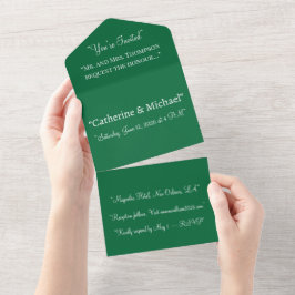 Deep Green All In One Wedding Invitation – Modern All In One Einladung