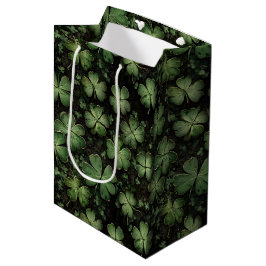 Deep Green Clover and Shamrock Pattern Mittlere Geschenktüte