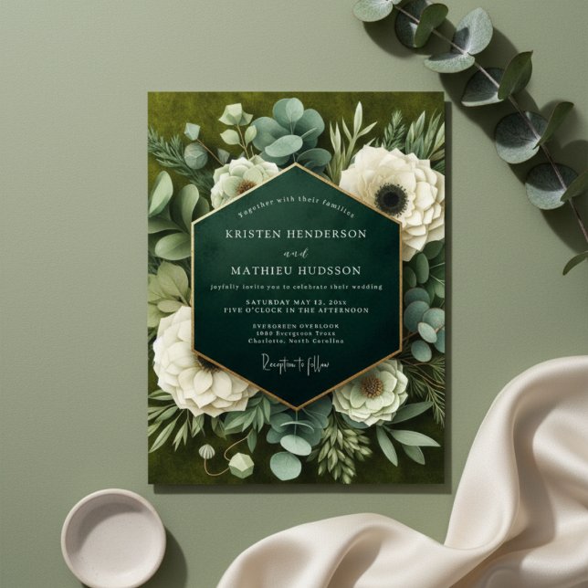 Deep Green Floral Opulence Wedding Einladung (Von Creator hochgeladen)