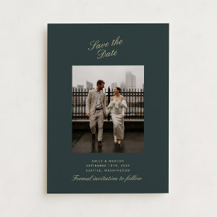 Deep green , Gold Foto Hochzeitkarte Save the Date Einladung