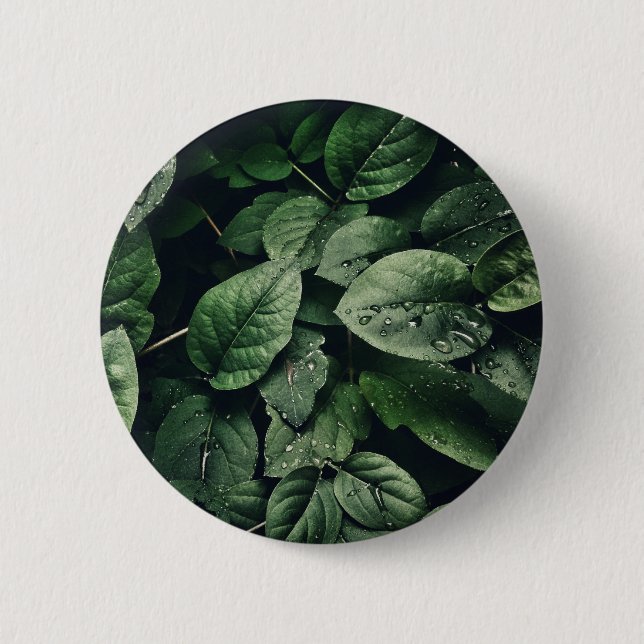 Deep Green Jungle Leaf Foliage Button (Vorderseite)