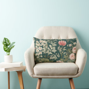 Deep Green mit pastellfarbenen Woodsy-Blume Lendenkissen