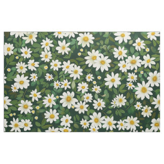 Deep Green Small White Daisies Floral Pattern Stoff