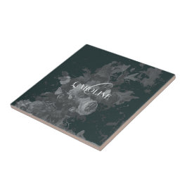 Deep Green Vintag Floral Still Life Stilvoll Fliese