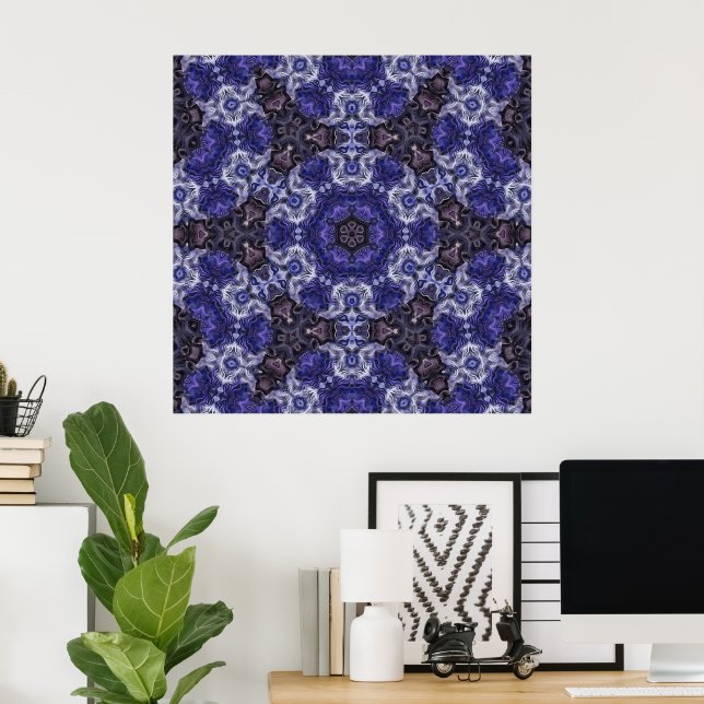 Deep Indigo Swirl Mandala mit Fluid Patterns Poster (Heimbüro)