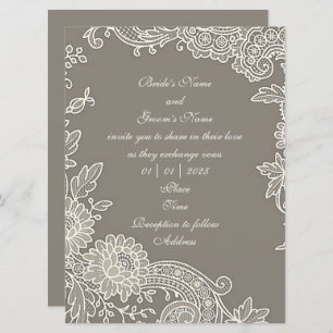 Deep Khaki Gray mit floraler Scroll Wedding Einladung