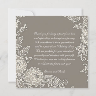 Deep Khaki Gray w/Floral Scroll Wedding Vielen Dan Dankeskarte