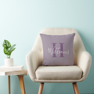 Deep Lila Monogram Name Script Typografy Kissen