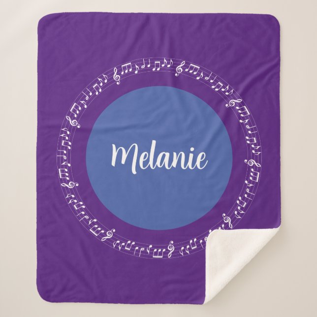 Deep Lila Musical Sherpa Blanket Individuelle Name Sherpadecke (Vorderseite)