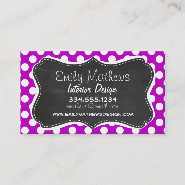 Deep Magenta Polka Dots; Chalkboard-Look Visitenkarte (Vorderseite)