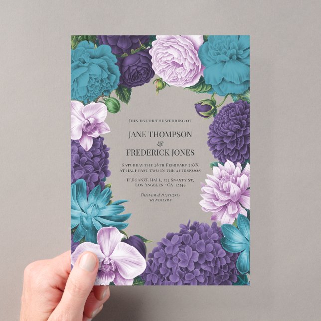 Deep Marine, Slate Orchid & Cloud Lilac Wedding Acryleinladungen (Insitu (Handheld))
