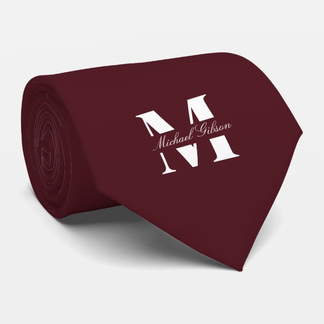 Deep Maroon | Custom Monogram Wedding Groomsmen  Krawatte (Gerollt)